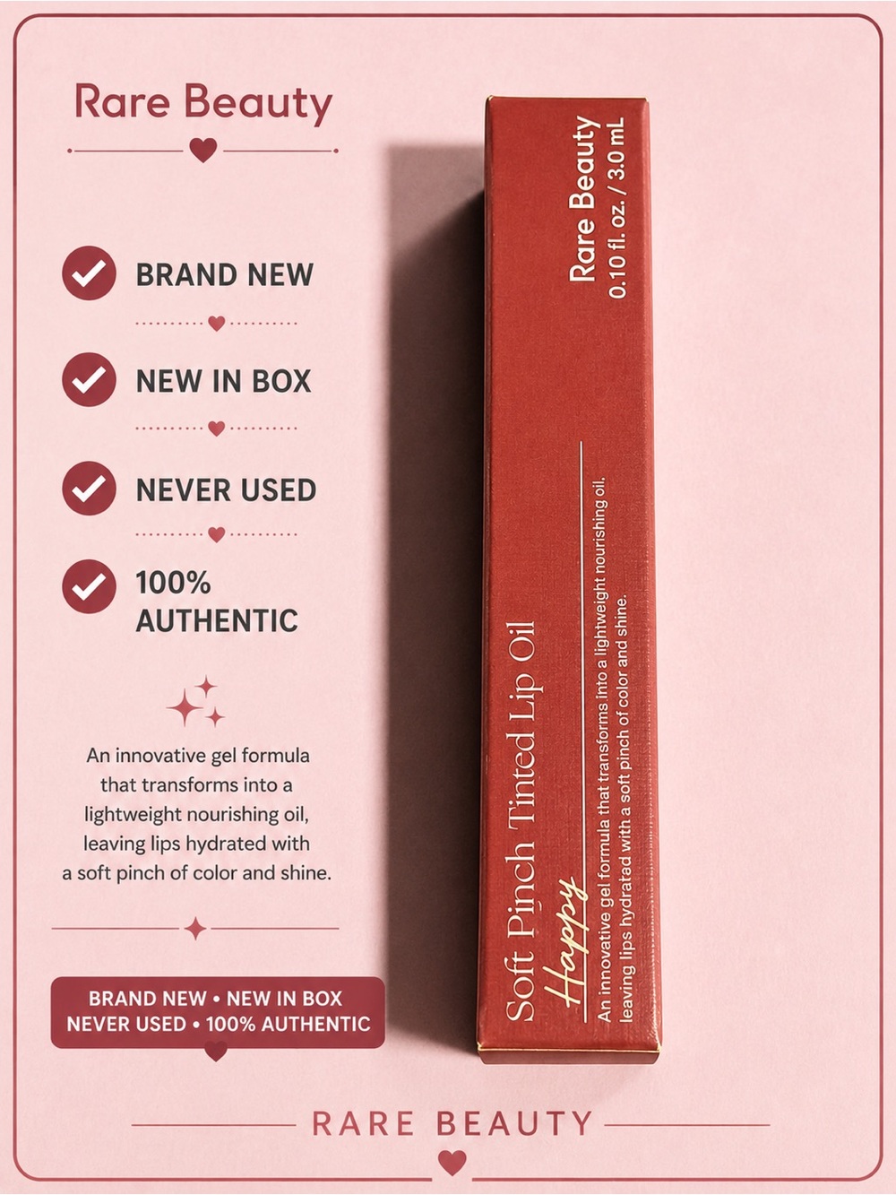 Rare Beauty Soft Pinch Tinted Lip Oil — Warm Coral (reddish coral packaging)
